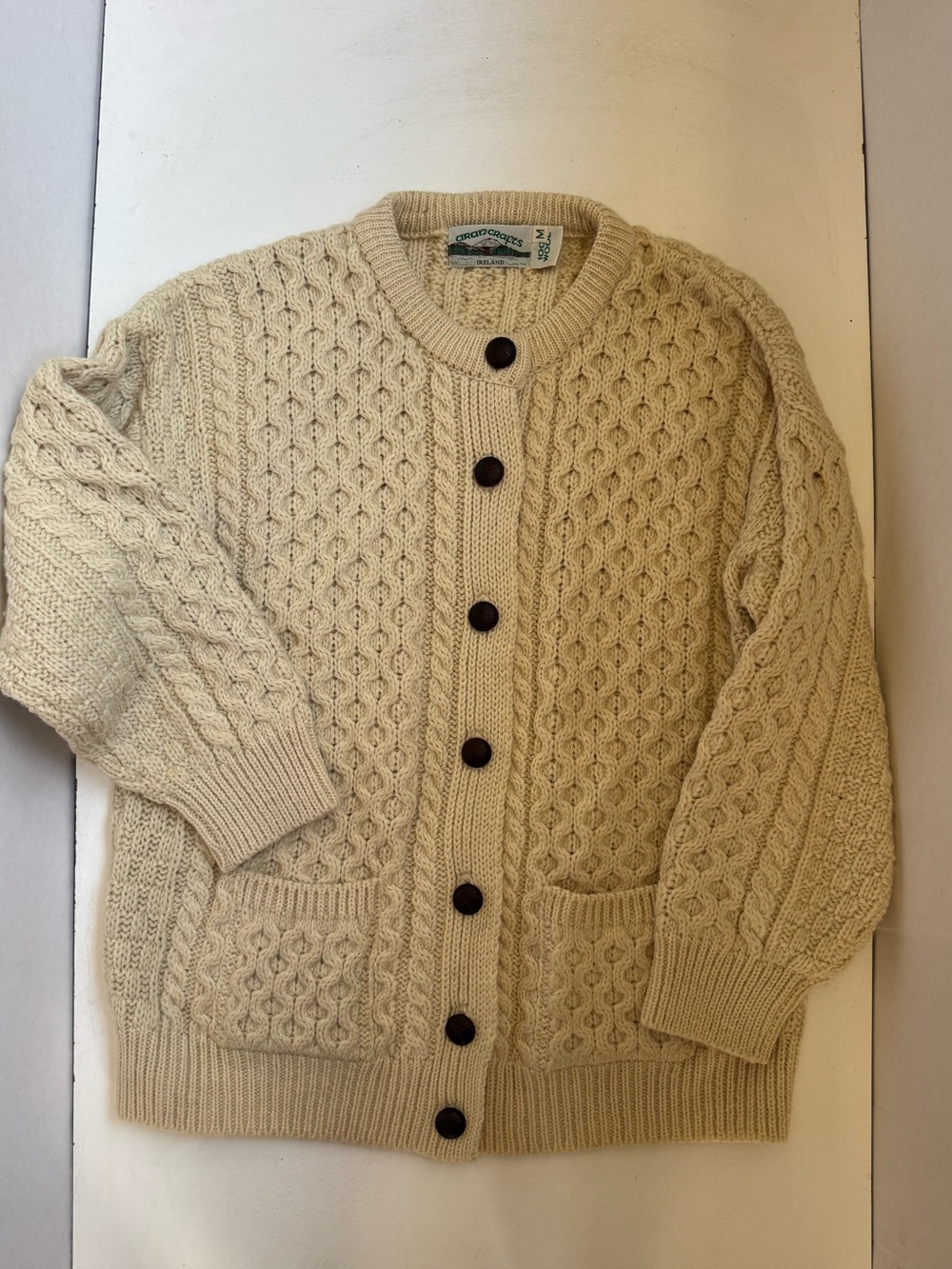 Aran Crafts Lumber Cream Button Cardigan Size medium